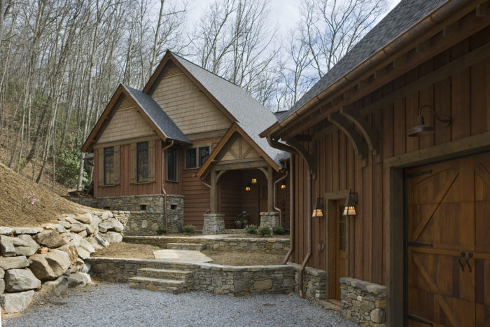 Exterior, horizontal, front facade, Ossman residence, Sylva, North Carolina, M. Shawn Leatherwood & Associates