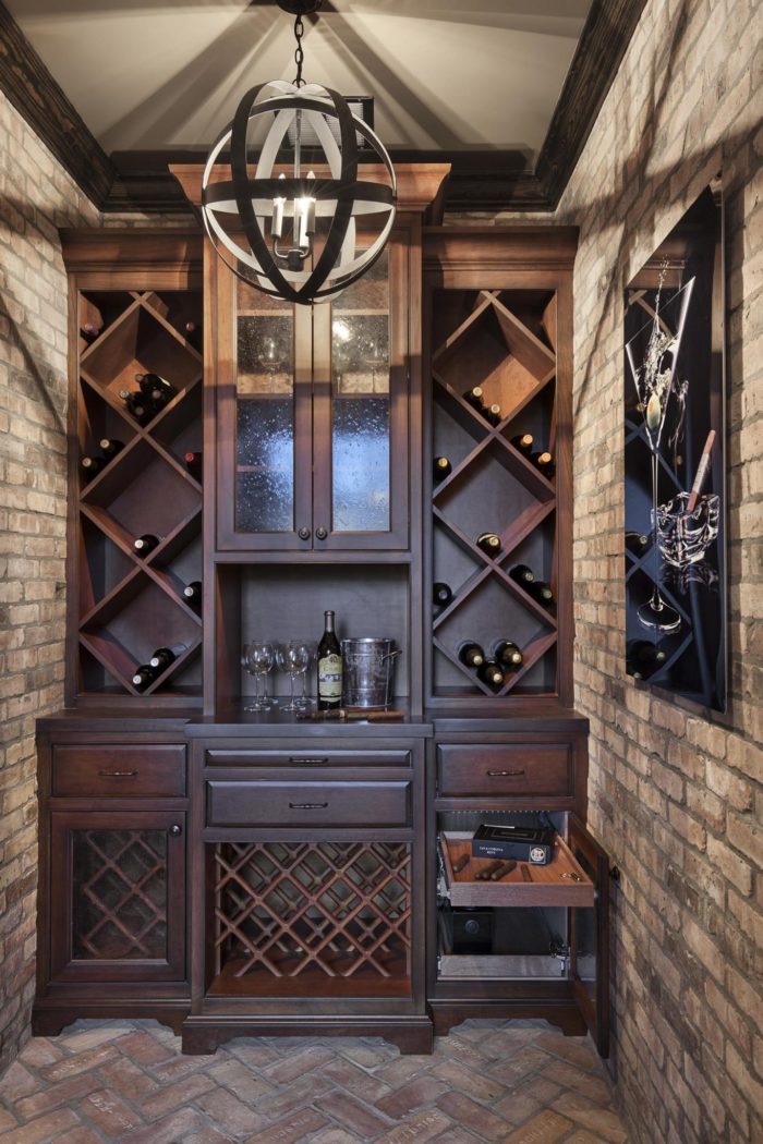 Interior, vertical, wine cellar, Lemonine residence, Balsam Mountain Preserve, North Carolina; M. Shawn Leatherwood & Associates; Morgan-Keefe Builders